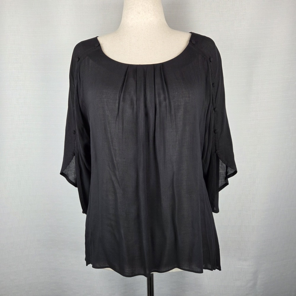Maeve Anthropologie Black Blouse Women's Medium Modern Button Sleeve Lightweight - Picture 2 of 10